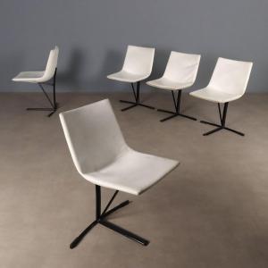 Chaises Saporiti Vintage Métal Simili Cuir Design des Années 1960