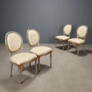 Chaises Anciennes Style Néoclassique Bois Laqué Italie du XXe Siècle