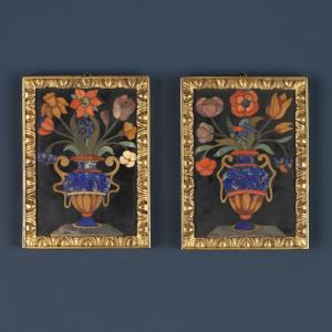 Pair Of Florentine Mosaic Plaques. Florence, First Half Of The 17th Century.