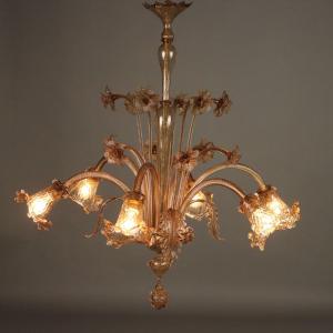 Lustre Vintage Verre de Murano 6 Lumières Design Années 1950