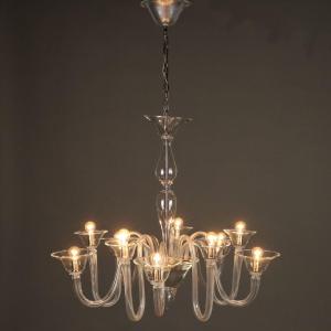 Lustre Vénitien Ancien Verre Soufflé Italie du XXe Siècle