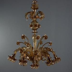 Lustre Ancien Verre Soufflé Vénitien Murano Italie XIXe Siècle