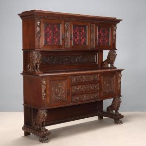 Buffet Ancien Style Néo-Renaissance Noyer Italie du XXe Siècle