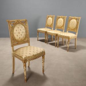 Set Of Four Neoclassical Chairs, Late 19th Century Italy