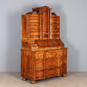 18th-century Trumeau In Walnut And Maple Burl With Inlays Of Various Woods, Trento