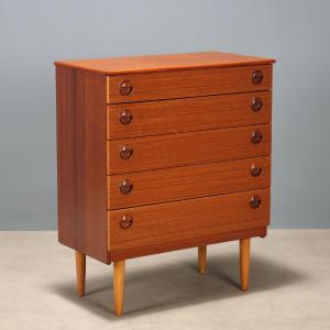 Commode Vintage Plaquée en Teck Design Europe du Nord Années 60