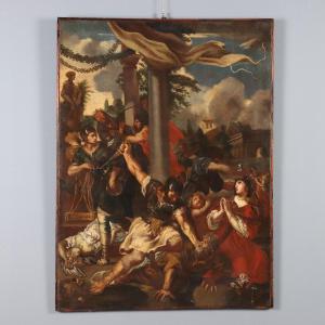 Tableau Ancien L'Âge du Fer Disciple de Pietro da Cortona XVII Siècle