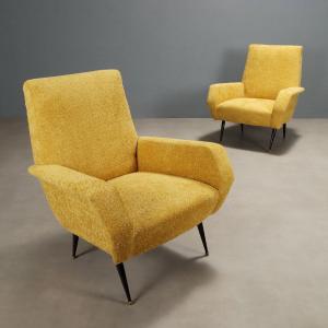 Fauteuils Vintage Tissu Métal Rembourrage Design Années 60