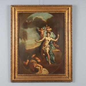 Tableau Ancien Allégorie de l'Amérique Huile sur Toile '700