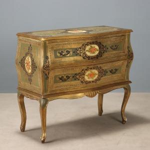 Small Lacquered And Painted Wooden Chest Of Drawers, Italy, 20th Century