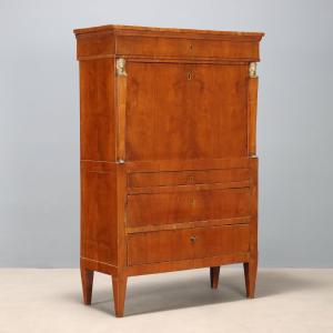 Empire-style Secretaire In Walnut And Lombardy Walnut Burl, Mid-19th Century