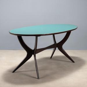 Table Vintage Hêtre Teinté Design Italie Années 1950-60