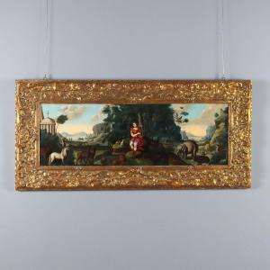 Antique Painting Orpheus Enchants The Animals Oil On Board '700