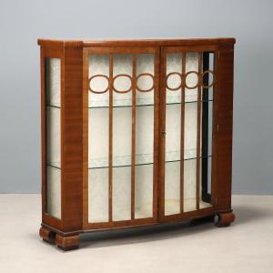 Vitrine Art Déco Ancienne Plaquée en Acajou Italie XXe Siècle