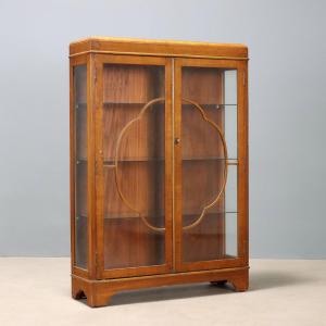 Vitrine Art Déco Ancienne Noyer Verre Italie XXe Siècle