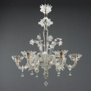 Lustre en verre soufflé vénitien transparent Murano, fin du XIXe siècle