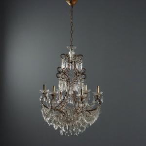 Lustre Ancien Fer Doré 6 Lumières Italie du XXe Siècle