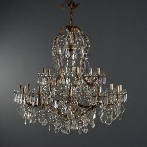 Lustre Marie-Thérèse Ancien 18 Lumières Fer Verre Italie XIXe Siècle
