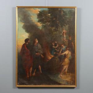 Antique Painting The Nymphs Burning Telemachus' Ship XVIII Century