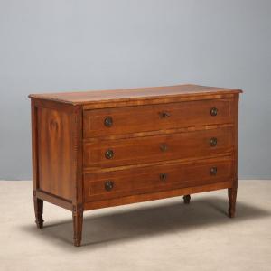 Commode Néoclassique Ancienne Noyer 3 Tiroris XVIIIe Siècle