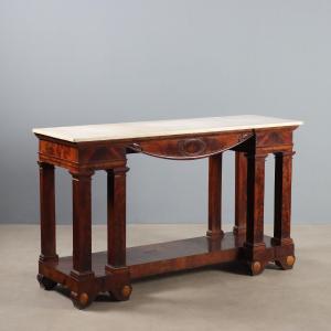 Console Empire Ancien Acajou Marbre Blanc France XIXe Siècle