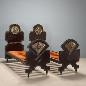 Pair Of Single Beds In Iron And Sheet Metal, Italy, Late 19th Century