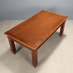 Bureau Ancien Noyer avec Tiroirs Cuir Marron Italie XIXe Siècle