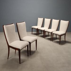 Vintage Chairs Mahogany Fabric Design Italy 1950s