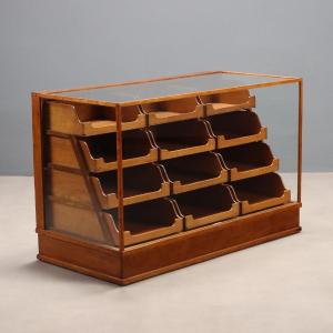 Vintage Display Cabinet Oak Glass Design England 1940s