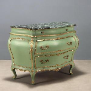 Early 20th-century Italian Baroque-style Chest Of Drawers, Lacquered And Gilded