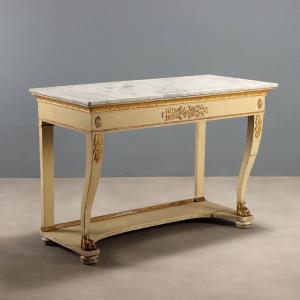 Restored Console Table In Lacquered And Gilded Walnut, Italy, Second Quarter Of The 19th Century