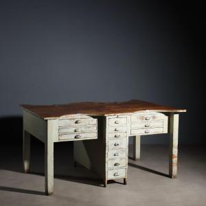 Vintage Industrial Table Fir Elm Design Italy XX Century