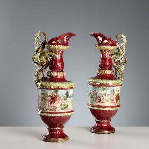 Paire de Verseurs Anciens Céramique Art Nouveau XIXe Siècle du centre Europe