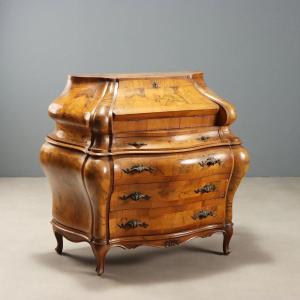 Antique Flap Cabinet Baroque Style Walnut Maple XX Century Original