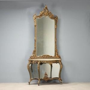Console Table With Mirror, Baroque-style, Italy, Late 19th Century