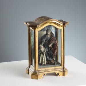 Antique Case With Sculpture Saint Anne And The Virgin Mary XIX Century