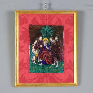 Antique Panel Limoges Enamels On Copper Religious XVII Century Original