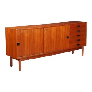 Buffet Bas Vintage Fratelli Saporiti Design Plaqué en Teck Années 60 Original