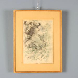 Antique Drawing Signed Antonio Mancini Mixed Technique XIX Century Original