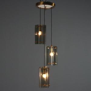 Lampe de Plafond Vintage Laiton Verre Design Italie Années 60 Originale