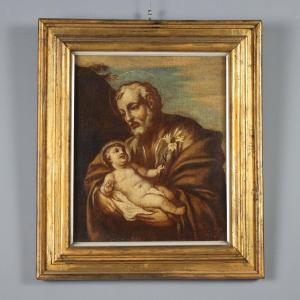 Tableau Ancien Saint Joseph Huile sur Toile Italie XVIIe Siècle Original