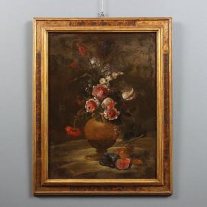 Antique Painting Still Life With Flowers Oil On Canvas XVIII Century Original