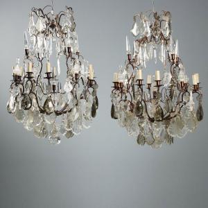 Paire de Lustres en Métal et Verre - Italie XIXe Siècle