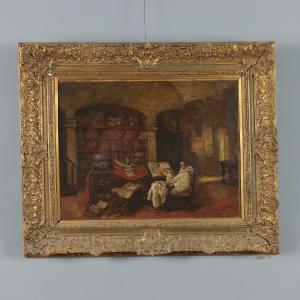 Antique Painting Signed Jeno Chemendy Monk XIX Century Original