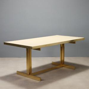 Table Vintage Mario Sabot Laiton Laminé Italie Années 1980 Originale