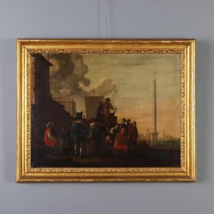 Antique Painting Life Scene Oil On Canvas Italy XVIII Century Original