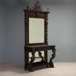 Console Néobaroque avec Miroir Italie, fin du XIXe siècle