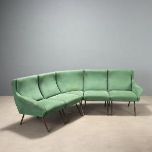 Vintage Corner Sofa Green Fabric Design Italy 1960s Original