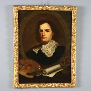 Tableau Ancien Portrait d'un Peintre Huile sur Toile XVIIIe Siècle Original