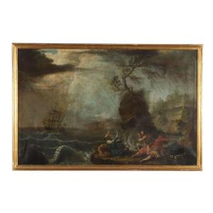 Tableau Ancien Huile sur Toile École de France du XVIIIe Siècle Original